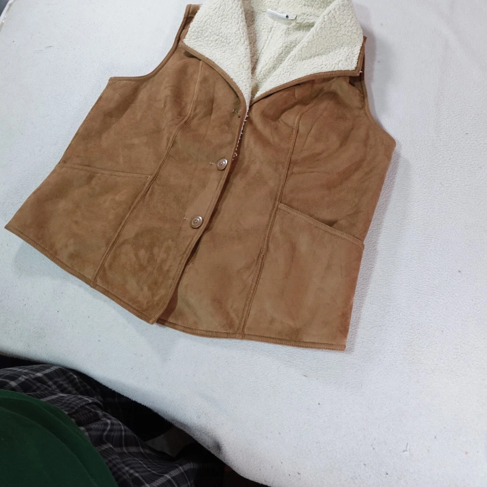 Chaleco Denim And Company Mujer 1X Marrón Imitación Gamuza Cuero Vaquera Occidental Boho Foto 2 de 4