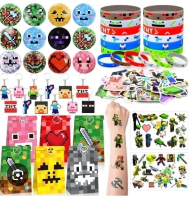 MINECRAFT 12 Kids Birthday Party Favors Gift Party Supplies  Keychains Bracelets