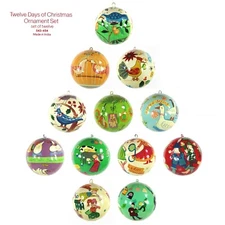 Crate & Barrel TWELVE DAYS OF CHRISTMAS 3" Ball Ornament Set 12 543-454 MIB