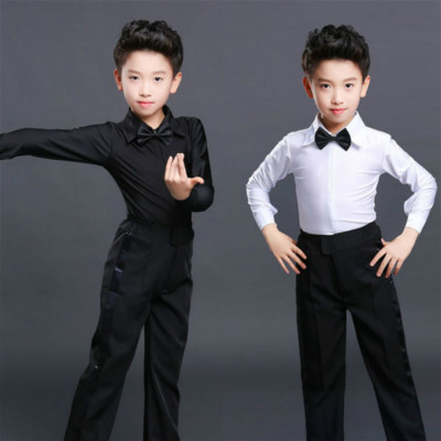 Jungen Tanzhemd Ballroom Modern Salsa Samba Smooth Latin Tango Kostüm Top Weiß