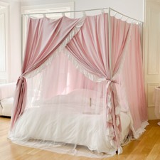 Mosquitera Luz Sombreado Cama Cortina Doble Capas Red Con Marcos Rosa