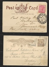 SOUTH AUSTRALIA two POSTCARD 1903 Squared Circle to ENGLAND and SOUTH ...FVF
