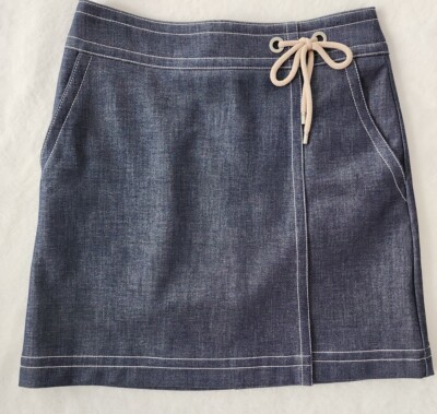 Ann Taylor Petite Heavy Knit Chambray Faux Wrap Skirt Solid Blue