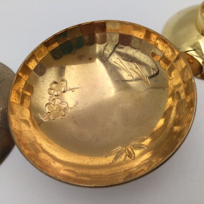 24KGP Sake Cup Rabbit Crane Turtle Sakazuki Vintage Gold Plated
