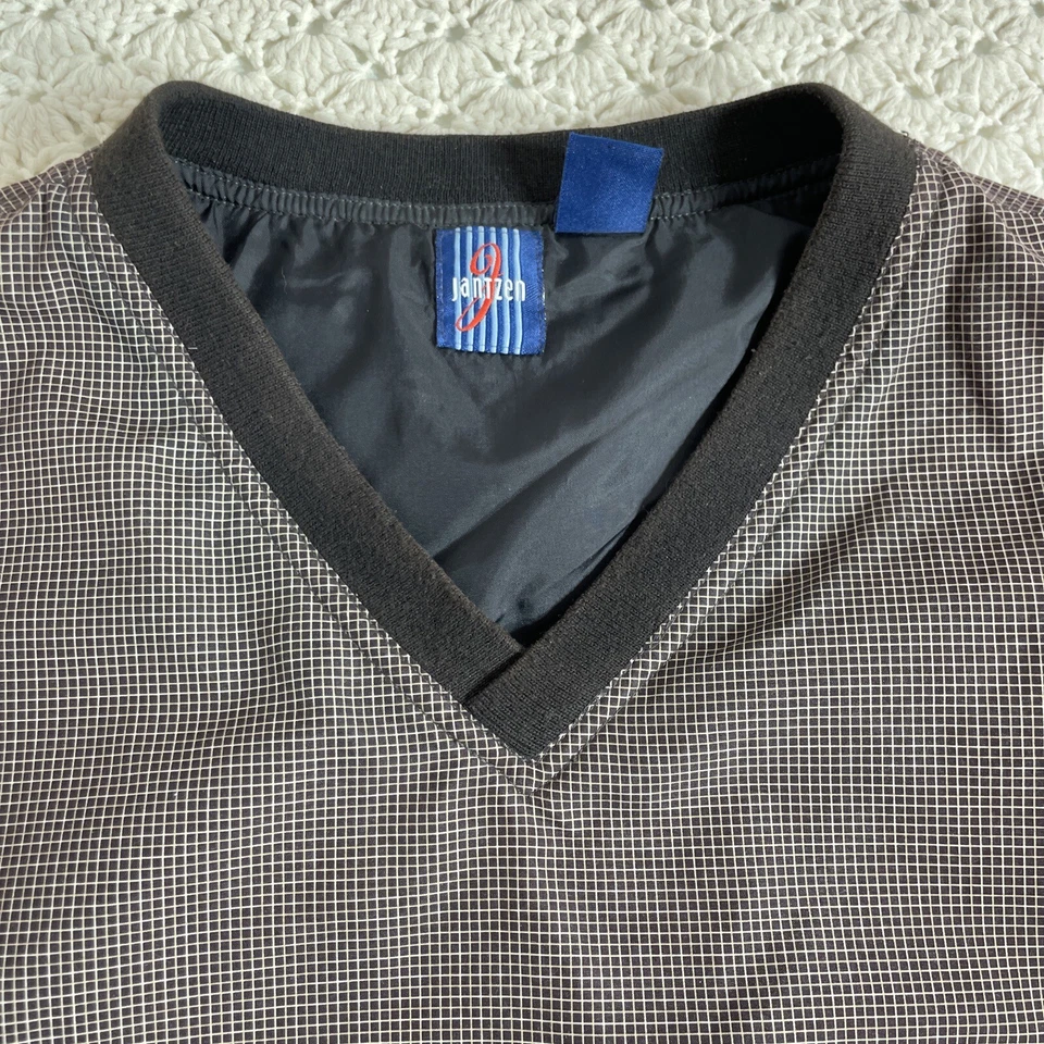 VTG 90s Jantzen Men's XL Windbreaker Golf Vest Nylon Lined Pockets Black Check - Image 4 of 4