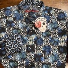 Robert Graham Mens SZ L Classic Fit Alloway Blue Floral Skulls Shirt NWT