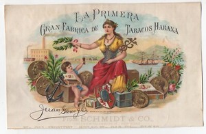  Beautiful 1890s Schmidt NY Sample Inner Cigar Label " La Primera "