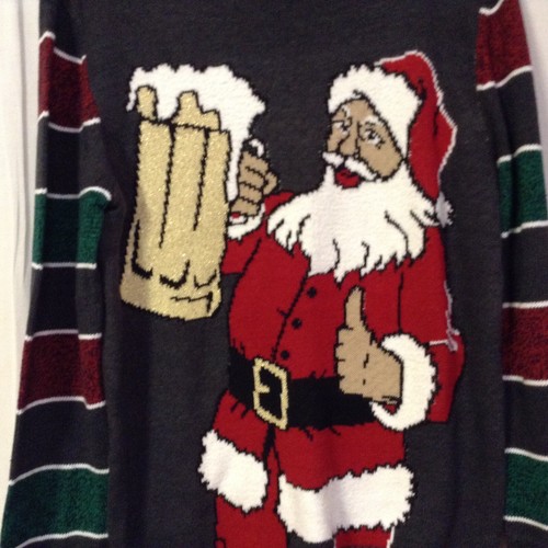 Men's Size Small Ugly Christmas Sweater Santa with Beer Heather Black - Picture 2 of 7