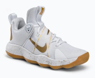 Nike React Hyperset SE Indoor Court Shoes White Metallic Gold Sz 9.5 DJ4473-170