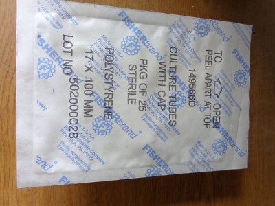 Pkg-25 Fisherbrand 17x100mm Polystyrene Culture Test Tube with Cap # 149566D