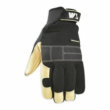 Wells-Lamont-Men's Black Grain Leather Palm Hybrid Work & Home Fitted Gloves