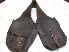 Vintage Large Western Horse Tack, Two Toned Leather Saddlebags. Un-Branded.