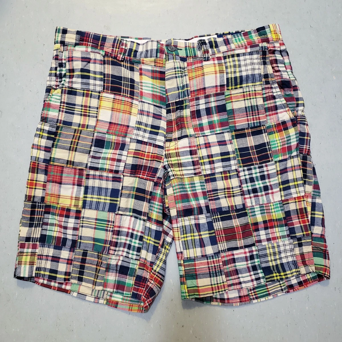 NEW POLO Ralph Lauren Plaid Patchwork Shorts Red White Blue Sz 35 Classic Fit