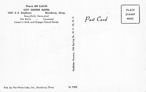 Postal O: City Center Motel, Roseburg, Oregón, años 50 - Imagen 2 de 2