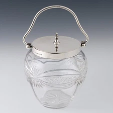 Sterling Silver and Glass Biscuit Barrel Birmingham 1911