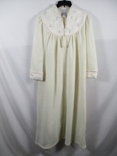 Vanity Fair Womens Robe Small Ivory Zip Long Sleeve Embroidered Polyester