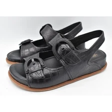 Sofft Womens Size 7 Adalia Croc Embossed Black Suede Leather Sandals Shoes