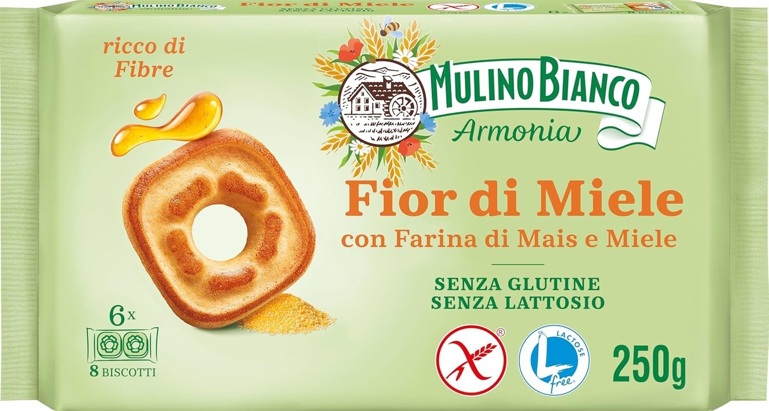 Biscotti Farina Mais e Miele Senza Glutine ricco di fribre Mulino Bianco 10x250g