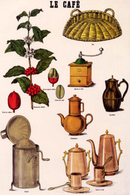 LE CAFE COFFEE BEANS POT GRINDER PLANT KITCHEN DECOR FRENCH VINTAGE POSTER REPRO