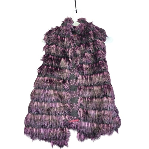 Guess Drapierte Kunstfell Weste Ärmellos Lagenlook Lila Schwarz S