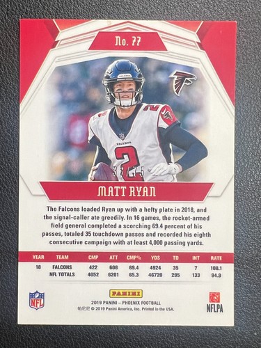 2019 Panini Phoenix - Yellow #77 Matt Ryan /75 - Picture 2 of 3
