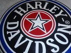 VINTAGE HARLEY DAVIDSON MOTORCYCLE 11 1/4" PORCELAIN METAL GASOLINE OIL HOG SIGN