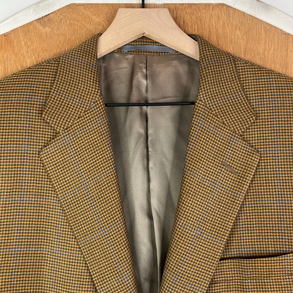 Hickey Freeman Blazer Mens 46L Brown Huondstooth 2 Button 100% Cashmere Jacket - Image 2 of 4