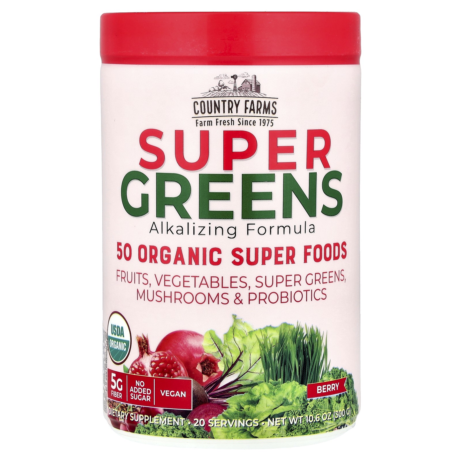 Super Greens, Подщелачивающая формула, ягоды, 10,6 унций (300 г)