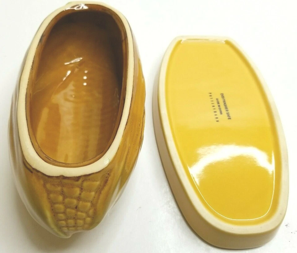 Pottery Barn Corn On The Cob Yellow Lidded Maize Butter Dish Glass Stoneware - Image 4 of 4