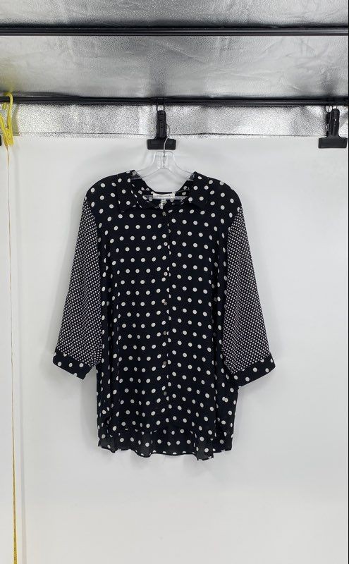 Rose + Olive Womens Black White Polka Dot Collared Button-Up Shirt Size 1X