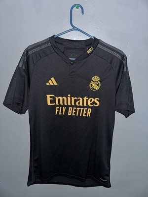 adidas Real Madrid Soccer Jersey Black Gold Slim Fit M Emirates Fly Better