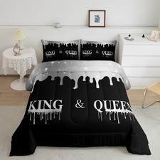 Romantic Mr Mrs Silver Black Bedding Set for Couples - Comforter Pillow Case