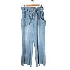 Pilcro Anthropologie Wide Leg Belted Denim Jeans Light Wash Sz 32 festival boho