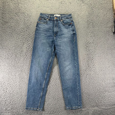 Zara Jeans Womens 4 Blue Cotton Denim Straight Faded Whiskered Travel Workwear