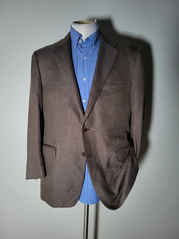 Chaqueta Blazer Abrigo Deportivo CANALI Marrón Seda Lana Micro Cuadros 54R 42R Foto 2 de 4