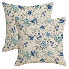 Spring Floral Pillow Covers 18x18 Set of 2 Summer Blue Grey Flowers Throw Pil...