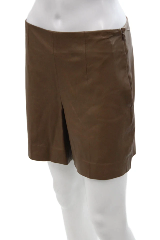 Pantalones cortos de cuero de cordero marrón Vince para mujer talla 2 Foto 2 de 4