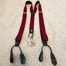 Burgundy Jacquard Suspenders Woven Button Braces Black Leather Formal Wedding