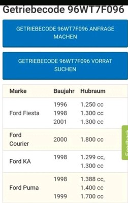 Getriebe 96WT7F096Ford FiestaFord CourierFord KAFord Puma 