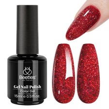 Beetles Red Glitter Gel Nail Polish, Wine Red Shimmer Gel Polish 1Pcs 0.5Oz
