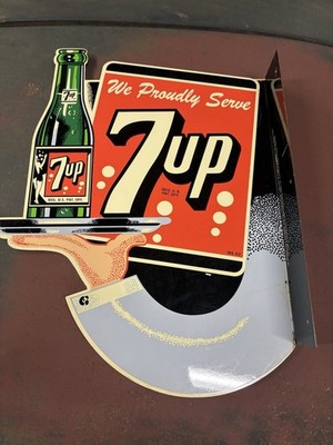VINTAGE STYLE 7UP FLANGE 2 SIDED HEAVY BAKED PORCELAIN SIGN 18 X 16.5  1/2500