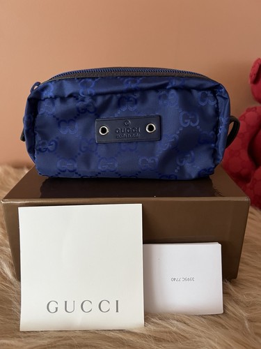 Gucci Navy Nylon Toiletry Pouch Unused