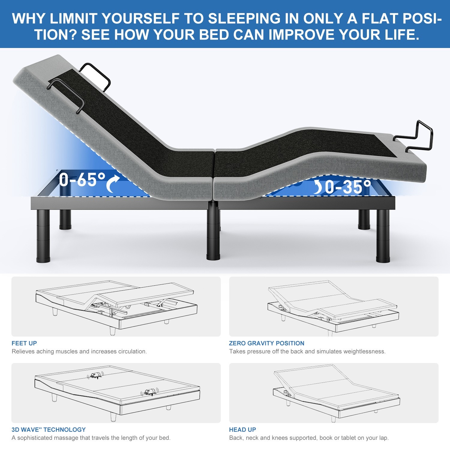 Upgraded Metal Bed Base Adjustable Bed Frame Electric Remote Quiet Motor Twin XL