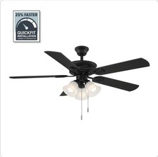 Hampton Bay Glendale III 52 in. Indoor Matte Black Ceiling Fan With Light New