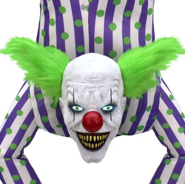 8.5 FT ANIMATED LAUGHING UPSIDE DOWN CLOWN HALLOWEEN PROP ANIMATRONIC