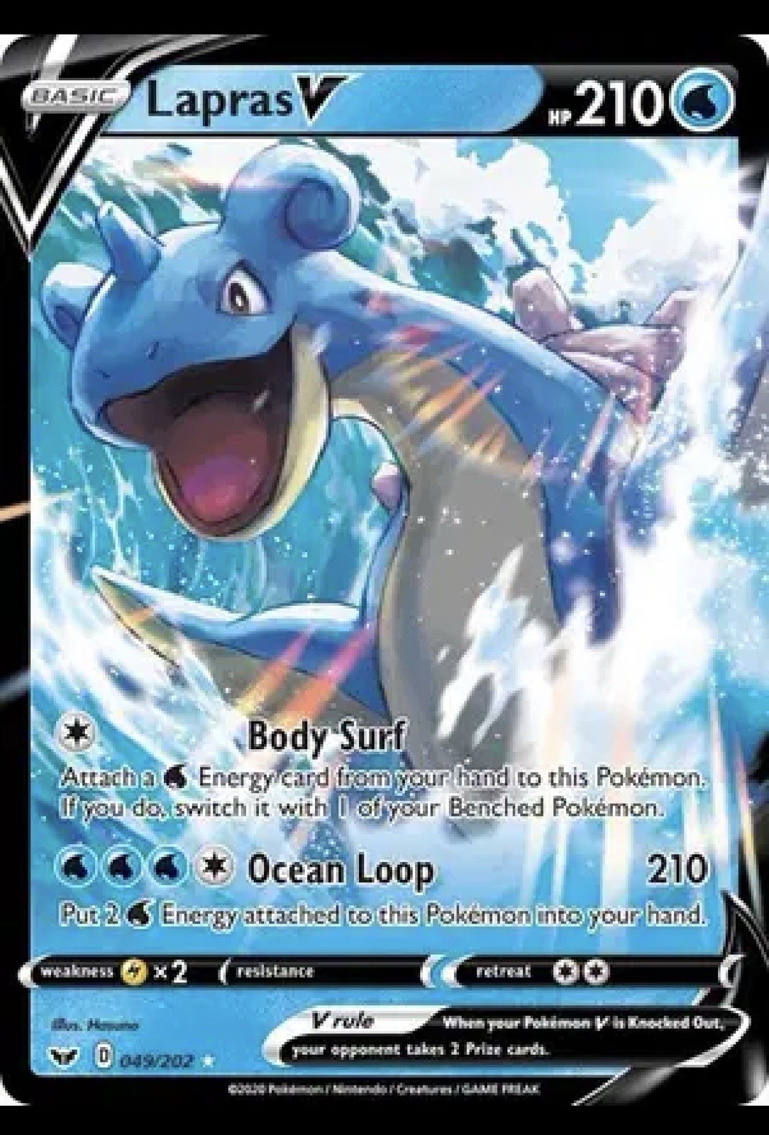 Pokémon TCG Lapras V Sword And Shield Based Set Ultra Rare 049/202