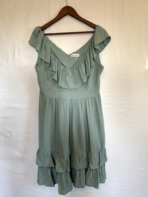 Calvin Klein Sleeveless Ruffle Dress, Size 12. Sage Green V-neck. Linen blend. | eBay Calvin Klein Sleeveless Ruffle Dress, Size 12. Sage Green V-neck. Linen blend. | eBay