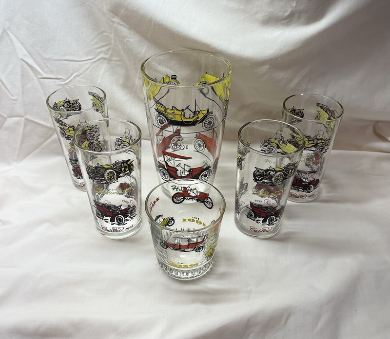 Mid Century Modern Cocktail Shaker No Lid Highball Tumblers Whiskey Auto Cars