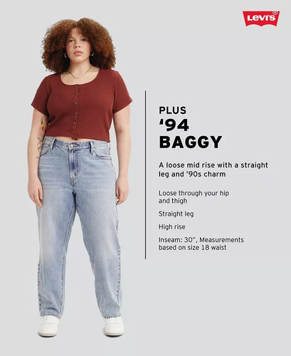 Levi's Trendy Plus Size Women's '94 Baggy Jeans Mid Rise Straight Wide Legs 22W - Picture 4 of 9