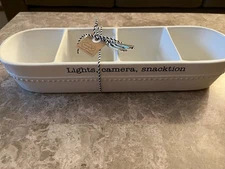 NWT  Mud Pie Circa 4 Section Tidbit, dish 4" x 14"  with 2 spoons 